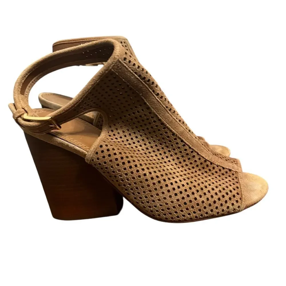 Tory Burch Brown Camel Perforated Suede Heels Size 9.5